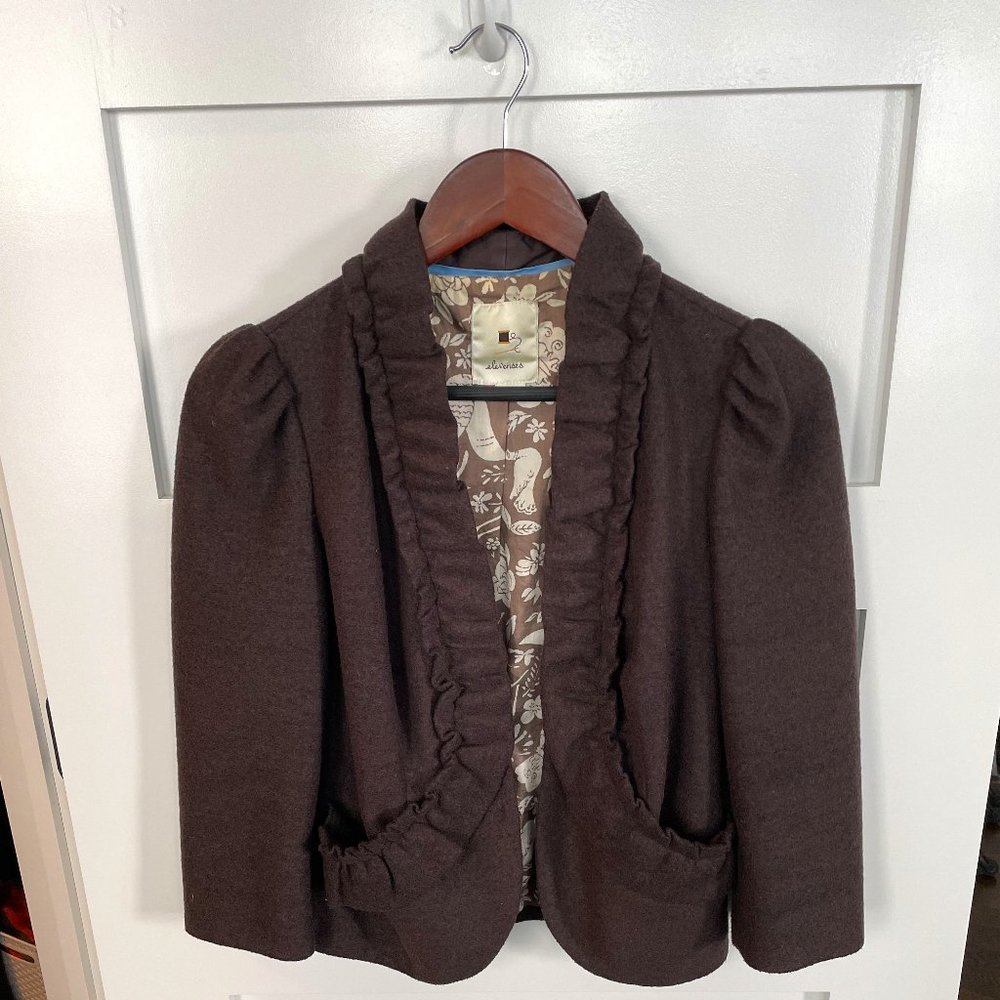 Anthropologie Elevenses Wool/Polyster Blazer, Brown, Size 2